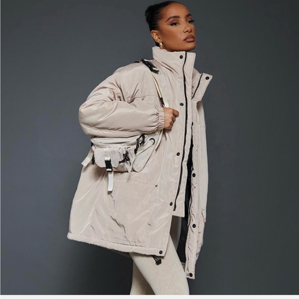PrettyLittleThing Cream Puffer Jacket with High Collar